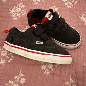 Vans Charcoal and Red Velcro Sneakers